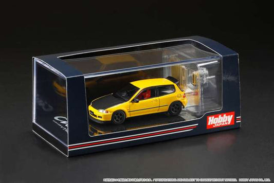 HJ642017AY Hobby JAPAN 1:64 Honda Civic EG6 JDM Style Custom Version / with Engine Display Model Yellow