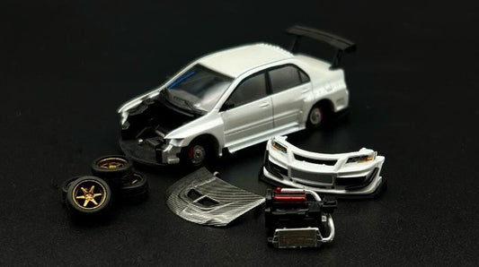 PE64600 Peako 1:64 Mitsubishi Lancer EVO IX white carbon bonnet detachable parts