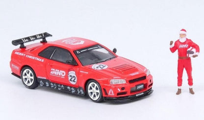 IN64-R34RT-XMAS22 INNO MODELS 1:64 Nissan Skyline GT-R R34 X'MAS 22 Special Edition with Santa Claus figure