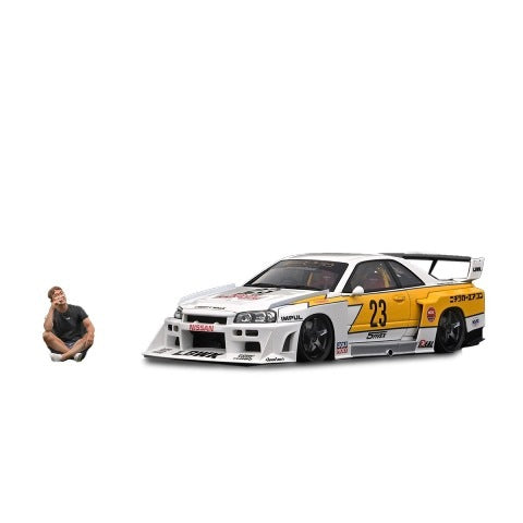 IG2704 ignition Model 1:18 LB-ER34 Super Silhouette Skyline White / Yellow With Mr.Kato LBWK Limited Background