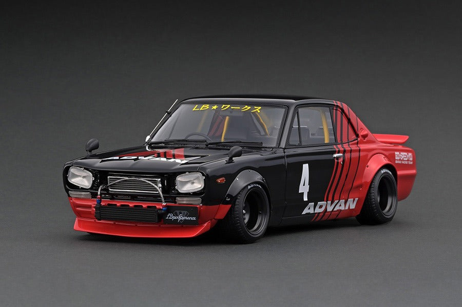 IG2646 ignition model 1:18 Nissan LB WORKS Hakosuka 2Door Black / Red ADVAN