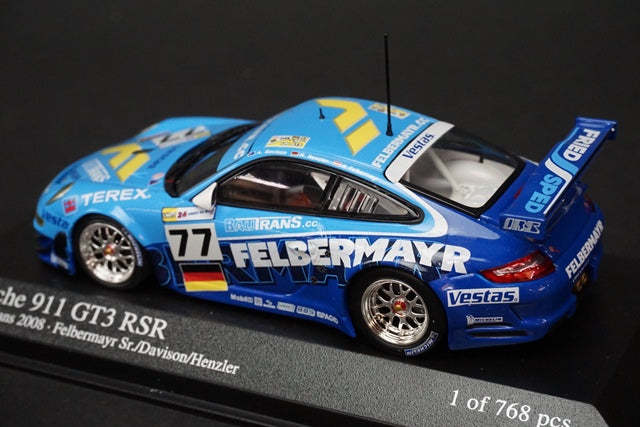 1:43 MINICHAMPS 400087877 Porsche 911 GT3 RSR Le Mans 24h 2008 #77 Felbermayr sr/Davison/Henzler