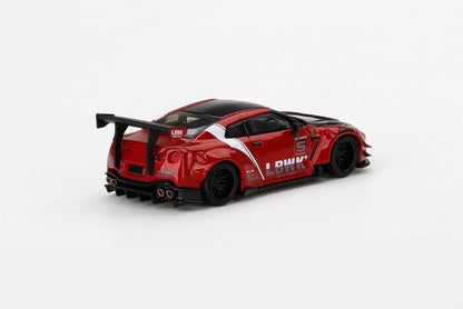 TSM MINI-GT LBWK Limited 1:64 LB-WORKS Nissan GT-R R35 Type2 Racing Spec Candy Red/LBWK Stripes