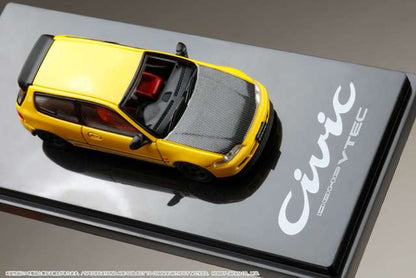 HJ642017AY Hobby JAPAN 1:64 Honda Civic EG6 JDM Style Custom Version / with Engine Display Model Yellow