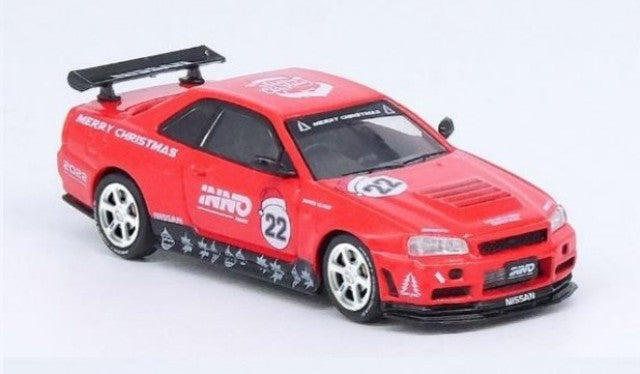 IN64-R34RT-XMAS22 INNO MODELS 1:64 Nissan Skyline GT-R R34 X'MAS 22 Special Edition with Santa Claus figure