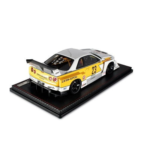 IG2704 ignition Model 1:18 LB-ER34 Super Silhouette Skyline White / Yellow With Mr.Kato LBWK Limited Background