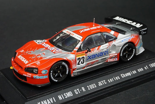 1:43 EBBRO 43470 XANAVI NISMO GT-R R34 JGTC 2003 #23 Champion pedestal model car