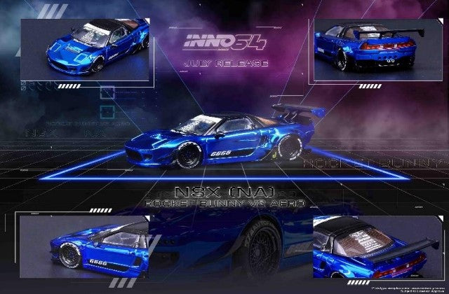 IN64-NSXP-BCH INNO MODELS 1:64 NSX NA1 ROCKET BUNNY V2 AERO Chrome Blue