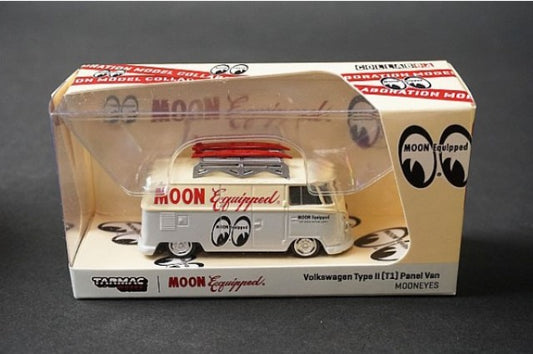 T64S-005-ME1 TARMAC WORKS 1:64 VW Volks Wagen T1 Panel Van Mooneyes Roof Rack Surfboard