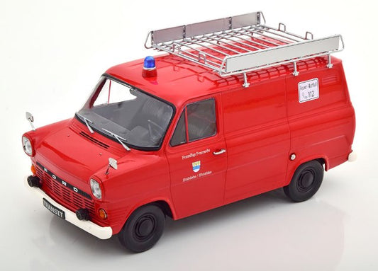 KKDC180495 KK Scale 1:18 Ford Transit Delivery Van 1970 Feuerwehr Germany with Roof Rack Red