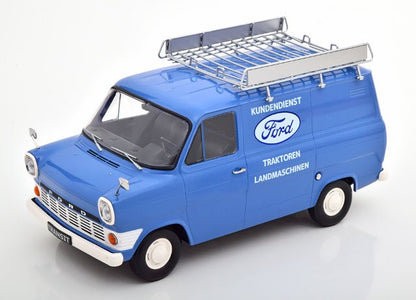 KKDC180494 KK Scale 1:18 Ford Transit Delivery Van 1970 Kundendienst Ford with Roof Rack Light Blue/White