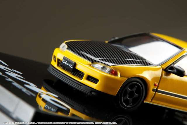 HJ642017AY Hobby JAPAN 1:64 Honda Civic EG6 JDM Style Custom Version / with Engine Display Model Yellow