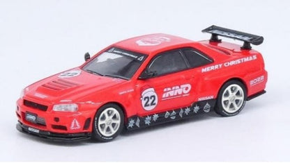 IN64-R34RT-XMAS22 INNO MODELS 1:64 Nissan Skyline GT-R R34 X'MAS 22 Special Edition with Santa Claus figure