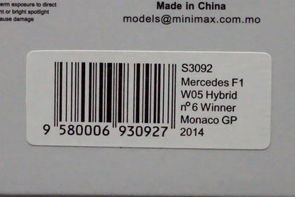 1:43 SPARK S3092 Mercedes F1 W05 Hybrid Monaco GP Winner N.Rosberg 2014 #6