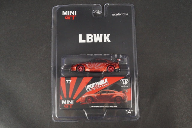 MC28-RD MINI-GT 1:64 LBWK Limited LB WORKS GT-R R35 type1 rear wing ver.1+2 candy Red RHD