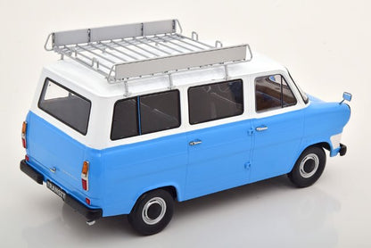 KKDC180464 KK Scale 1:18 Ford Transit Bus 1965-1970 with Roof Light Blue/White