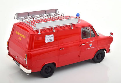 KKDC180495 KK Scale 1:18 Ford Transit Delivery Van 1970 Feuerwehr Germany with Roof Rack Red