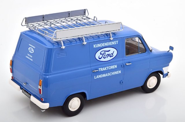 KKDC180494 KK Scale 1:18 Ford Transit Delivery Van 1970 Kundendienst Ford with Roof Rack Light Blue/White