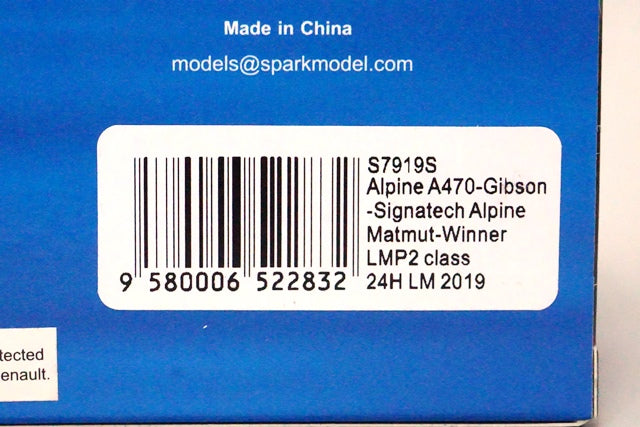 1:43 SPARK S7919S Alpine A470 Gibson #36 Signatech Alpine Matmut Winner LMP2 24H Le Mans 2019 Trophy