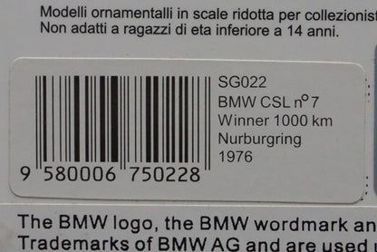 1:43 SPARK SG022 BMW CSL #7 Winner 1000km Nurburgring 1976 D.Quester-A.Krebs