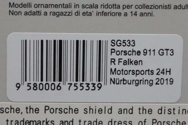 1:43 SPARK SG533 Porsche 911 GT3 R #44 FALKEN Motorsports 2019 24h Nurburgring 2019