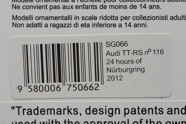 1:43 SPARK SG066 Audi TT-RS Nurburgring 24h 2012 #116 model cars