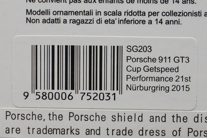 1:43 SPARK SG203 Porsche 911 GT3 Cup Getspeed Performance Nurburgring 2015 #75 model car