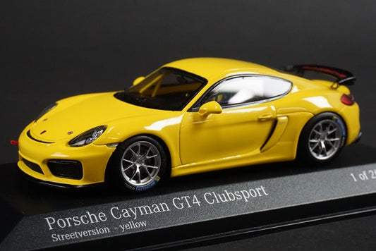 1:43 MINICHAMPS 437166100 Porsche Cayman GT4 Clubsports Streetversion Yellow model car