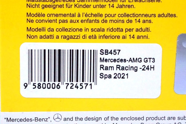 1:43 SPARK SB457 Mercedes AMG GT3 Ram Racing 24h SPA 2021 #69