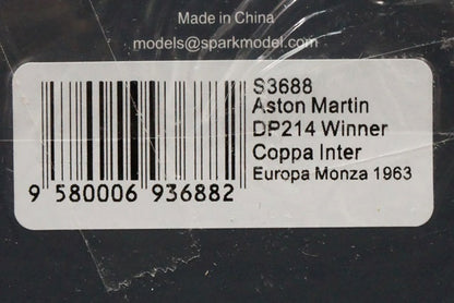 1:43 SPARK S3688 Aston Martin DP214 1963 Monza Coppa Inter-European Winner #46 R. Salvadori