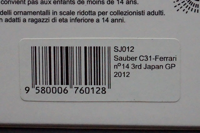 1:43 SPARK SJ012 Sauber C31 Ferrari Japan GP 2012 #14 Kamui Kobayashi