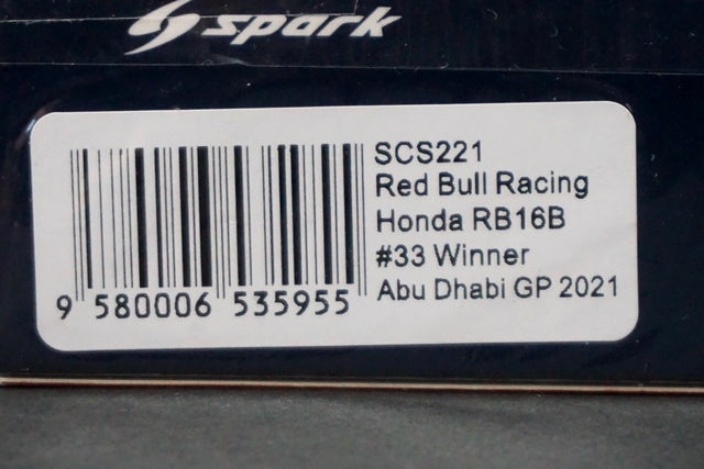 1:43 SPARK SCS221 Red Bull Racing Honda RB16B Abu Dhabi GP 2021 Winner #33 M.Verstappen