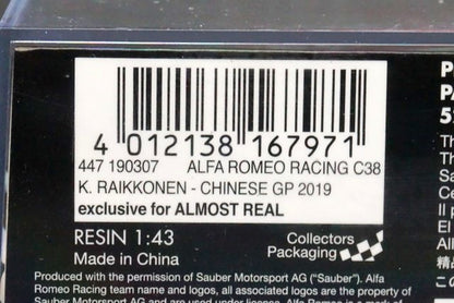 1:43 MINICHAMPS 447190307 Alfa Romeo C38 China GP 2019 #7 K.Raikkonen GRAND PRIX Special Order