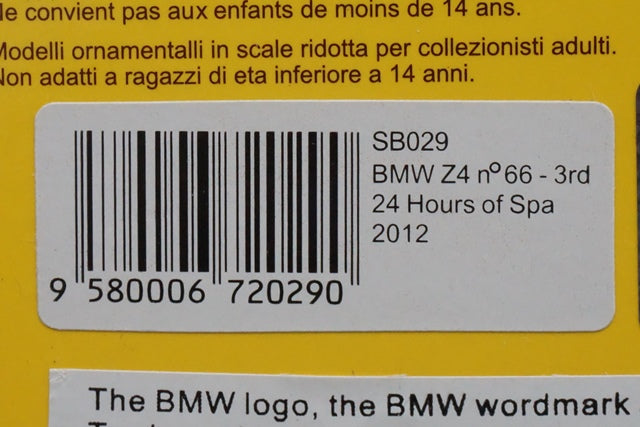 1:43 SPARK SB029 BMW Z4 SPA 24h 2012 #66 model car