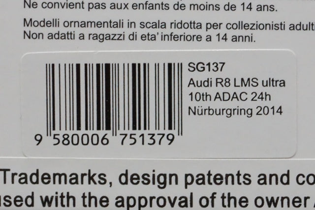 1:43 SPARK SG137 Audi R8 LMS ultra 10th ADAC Nurburgring 24h 2014 #16