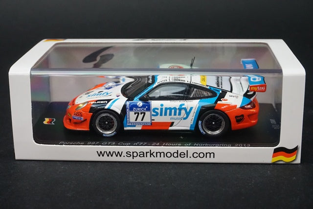 1:43 SPARK SG085 Porsche 997 GT3 Nurburgring 24h 2013 #77 model cars