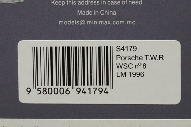 1:43 SPARK S4179 Porsche T.W.R WSC Le Mans 1996 #8 model car