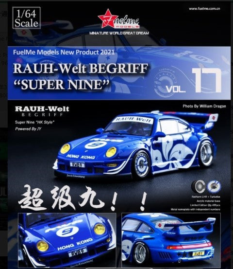 FM64002-RWB993-17 Fuelme Models 1:64 Porsche RWB993 Super Nine #9 HK Style Blue