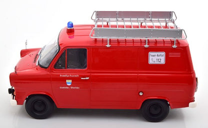 KKDC180495 KK Scale 1:18 Ford Transit Delivery Van 1970 Feuerwehr Germany with Roof Rack Red