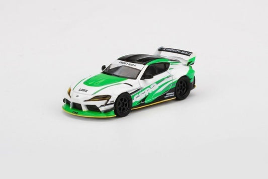 TSM MINI-GT LBWK Limited 1:64 Toyota Supra A90 LBWK White Green CSR2 Blister Pack