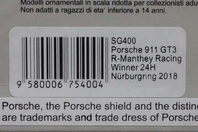 1:43 SPARK SG400 Porsche 911 GT3 R-Manthey Racing Nurburgring 24h Winner 2018 #912