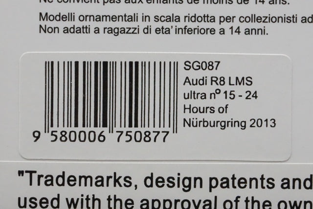 1:43 SPARK SG087 Audi R8 LMS ultra Nurburgring 24h 2013 #15 model car