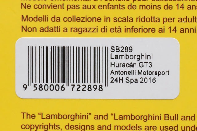 1:43 SPARK SB289 Lamborghini Huracan GT3 Antonelli Motorsport SPA 24h 2016 #38