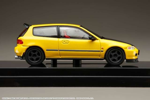 HJ642017AY Hobby JAPAN 1:64 Honda Civic EG6 JDM Style Custom Version / with Engine Display Model Yellow