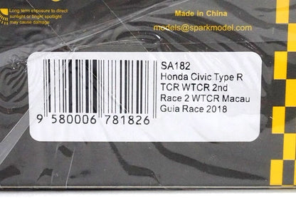 1:43 SPARK SA182 Honda Civic TypeR TCR WTCR 2nd Race 2 WTCR Macau Gear Race 2018 #42