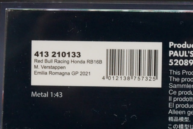 1:43 MINICHAMPS 413210133 Red Bull Racing Honda RB16B Emilia Romagna GP M.Verstappen 2021 #33