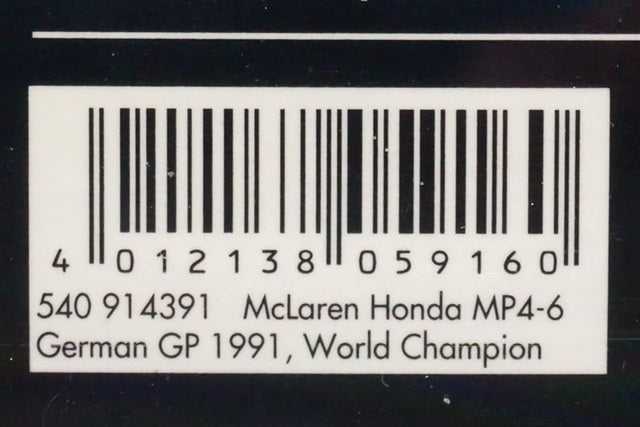 1:43 MINICHAMPS 540914391 McLaren Honda MP4-6 A.Senna German GP World Champion 1991 #1 ASC No.25