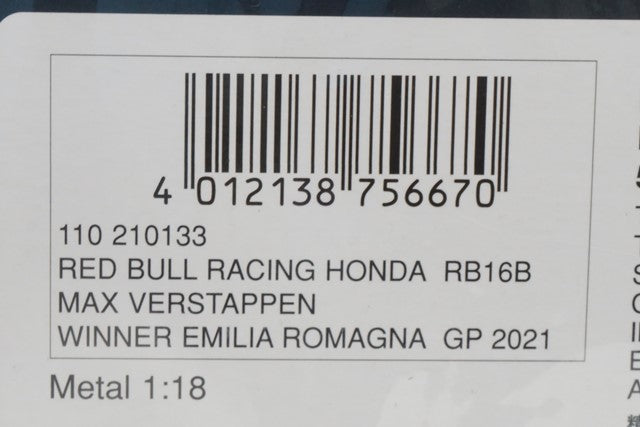 1:18 MINICHAMPS 110210133 Honda Red Bull Racing RB16B M.Verstappen Winner Emilia Romagna GP 2021