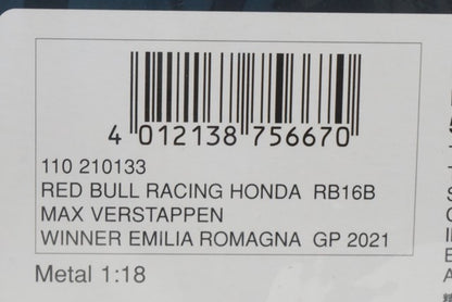 1:18 MINICHAMPS 110210133 Honda Red Bull Racing RB16B M.Verstappen Winner Emilia Romagna GP 2021