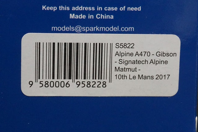 1:43 SPARK S5822 Alpine A470-Gibson-Signatech Alpine Matmut Le Mans 10th 2017 #36